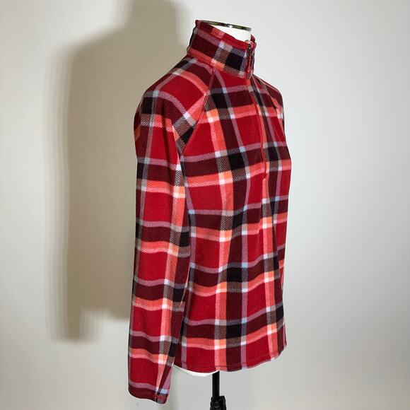 Eddie Bauer Red Plaid Half Zip Sweater Fleece Pullover Womens Size Small Winter - Picture 2 of 9